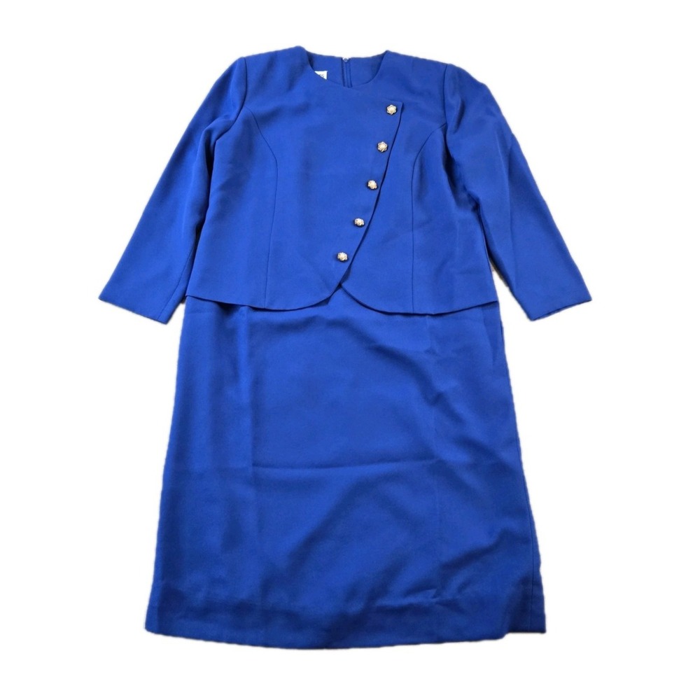 VTG Diane Roberts Royal Blue Dress Faux Pearl Gold Button Detail Classy Size 12